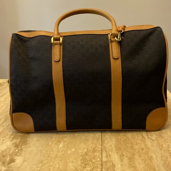 GUCCI GG vintage/rare Logo Canvas Leather Boston Travel/HandBag-Blk/Tan:COA - Picture 2 of 16